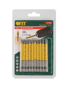 Биты кованые 57528, сталь S2, односторонние 75 мм PH2, Профи 10 шт., блистер Фит