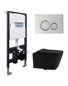 Комплект подвесного унитаза с инсталляцией Rechteck AC1201MB-AC0105-AC0121 безободковый, черный матовый, кнопка хром Abber