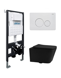 Комплект подвесного унитаза с инсталляцией Rechteck AC1201MB-AC0105-AC0121MW безободковый, черный матовый, кнопка белая Abber