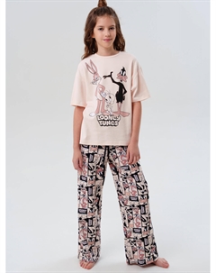 Комплект трикотажный для девочек: фуфайка (футболка), брюки Playtoday tween