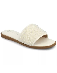 Женские вечерние босоножки на плоской подошве Precly с жемчужной окантовкой, белый Journee