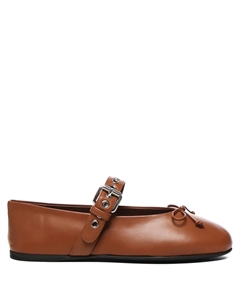Балетки с бантом и пряжками, коричневый Miu miu