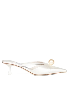 50-миллиметровые остроносые мюли с жемчужной отделкой, нейтральный Jimmy choo