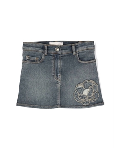 Джинсовая юбка с цветочной вышивкой, синий Monnalisa