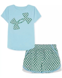 Футболка и шорты с принтом для девочек, 2-предметный комплект, синий Under armour