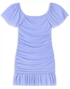 Платье с рюшами и расклешенными рукавами из блестящего трикотажа Big Girls, синий With jules