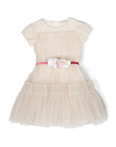 Платье из тюля с цветочной аппликацией, нейтральный Monnalisa