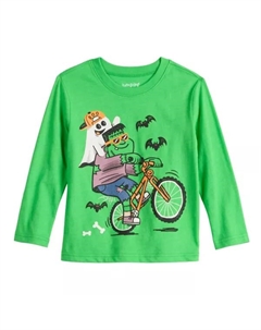 Футболка с длинными рукавами и праздничным принтом для мальчиков и малышей, цвет green bike ghost Jumping beans