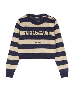 Полосатый джемпер с вышитым логотипом, синий Versace kids