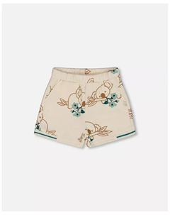 Короткие шорты из французского трикотажа Big Girls Printed Off-White And Koala, белый Deux par deux