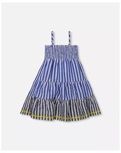 Платье для девочки Toddler Girls Smocked Seersucker Peasant Dress в сине-белую полоску - для малышек/детей, синий Deux par deux