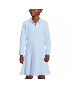 Платье-поло с длинными рукавами и складками для девочек 4-16 лет, синий Lands' end