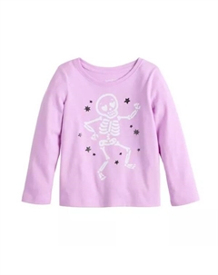 Футболка с длинным рукавом и принтом на Хэллоуин для девочек 4-12 лет, цвет prple skeltn dancing Jumping beans