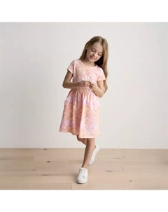 Платье с коротким рукавом и карманом для девочек 4-12 лет, цвет tyedye flower pink Jumping beans