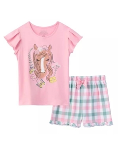 Комплект из пижамного топа с рисунком и пижамных шорт для девочек 4-12 лет, цвет horse Cuddl duds