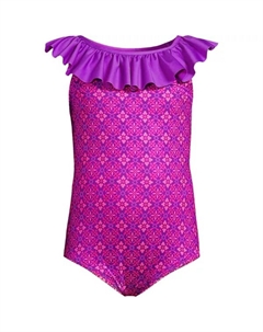 Слитный купальник с воланами на шее для девочек 2–16 лет, устойчивый к хлору, цвет orchid tile geos Lands' end