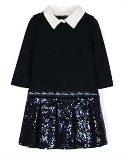 Плиссированное платье с воротником поло и пайетками, синий Lapin house