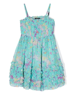 Платье с оборками и цветочным принтом, синий Versace kids