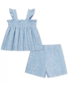 Детский комплект для девочки: туника и шорты Seaside, 2 предмета, синий Little me