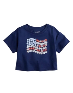 Футболка свободного кроя с патриотическим принтом для малышей и девочек, цвет flower flag navy Jumping beans