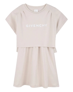 Многослойное платье с логотипом, нейтральный Givenchy kids