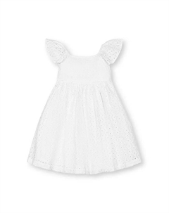 Платье с воланами на рукавах и ажурной вышивкой Big Girls, белый Hope & henry