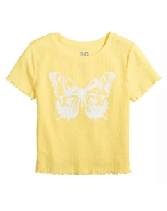 Футболка с фактурным рисунком для девочек 6-20 лет, стандартного и большого размера, цвет yellow butterfly So