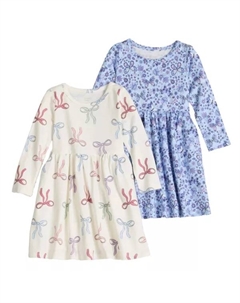 Платье трикотажное с длинными рукавами для девочек и малышей, комплект из 2 предметов, цвет ivory multi bows Jumping beans