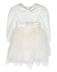 Платье из тюля с цветочной аппликацией, белый Monnalisa