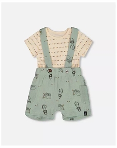 Комплект для мальчиков: шортики из муслина с принтом и боди из органического хлопка Sage Monkey и цвета офф-уайт, белый Deux par deux