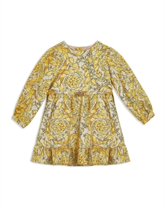 Шелковое платье с принтом Barocco, желтый Versace kids