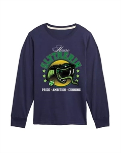 Футболка с длинным рукавом и принтом факультета Слизерин для мальчиков 8-20 лет, синий Harry potter