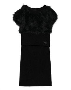 Платье в рубчик с меховой отделкой, черный Monnalisa