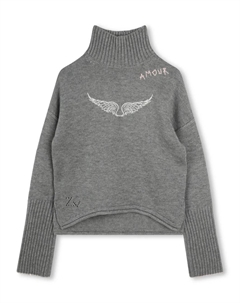 Джемпер с вышитым логотипом, серый Zadig & voltaire kids