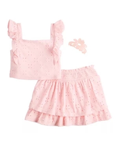 Детский комплект для девочки: топ с рюшами и юбка в несколько ярусов, розовый Btween