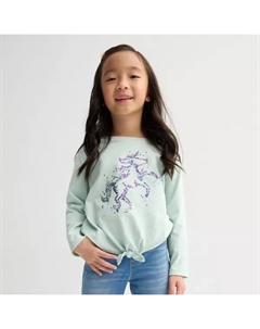 Футболка с длинным рукавом и завязкой спереди для девочек 4–12 лет, цвет unicorn shine mint Jumping beans