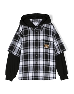 Клетчатая рубашка с капюшоном и нашивкой Teddy Bear, черный Moschino kids