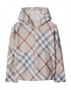 Клетчатое шерстяное худи на молнии, нейтральный Burberry kids