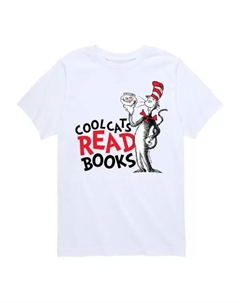 Мальчики 8-20 лет футболка с принтом "Классные коты читают книги" по мотивам "Кота в шляпе" доктора Сьюза, белый Licensed character