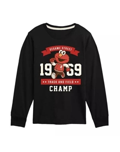 Мальчики 8-20 лет футболка с длинным рукавом "Чемпион по легкой атлетике" с принтом Elmo из Улицы Сезам, черный Licensed character