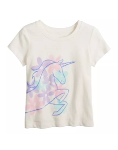 Футболка с принтом для девочки с коротким рукавом, цвет ivory unicorn flowers Jumping beans