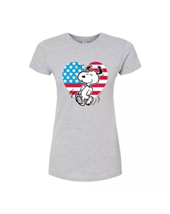Футболка с принтом "Снупи с арахисом и сердцем в цветах флага США" для подростков, серый Licensed character