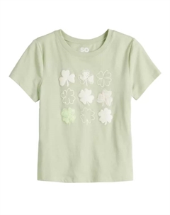 Детская футболка с принтом для девочек 6-20 с коротким рукавом в обычном и плюс размерах, цвет green clover grid So
