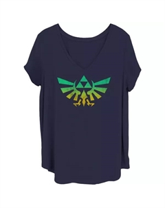 Футболка с V-образным вырезом и принтом "Герб Хайрула на закате" из The Legend of Zelda для подростков plus size, синий Licensed character
