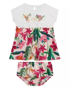 Комплект для девочек из 2 предметов: платье с короткими рукавами и шорты-блумеры с принтом, мультиколор Guess