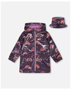 Детский дождевик с капюшоном Big Girls Printed Rain Coat With Hat Rainbow On Shiny Background, черный Deux par deux