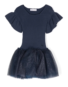 Трикотажное платье с блестками, синий Monnalisa