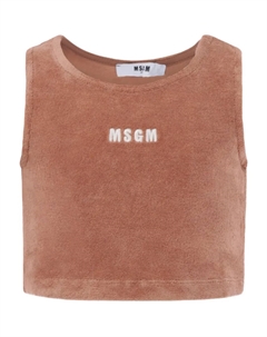 Укороченный топ без рукавов из махровой ткани, коричневый Msgm kids