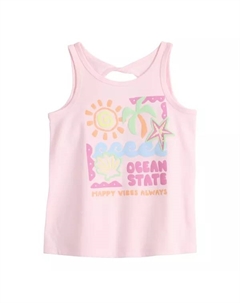 Майка-борцовка для девочек 4-12 лет с закручивающейся спинкой, цвет pink retro tropical Jumping beans