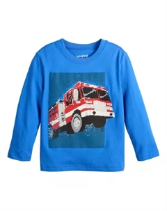 Футболка с длинными рукавами и принтом для мальчиков и малышей, цвет blue firetruck Jumping beans